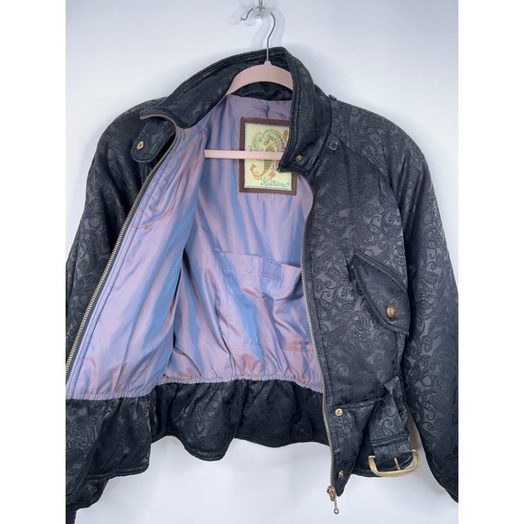 Vintage Huitieme Jacket Japan Black Paisley Snow Ski Style Puffer Belted Cropped - Picture 6 of 13